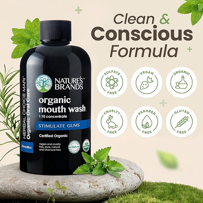 Mouth Wash,Organic 8 Oz BPA Free Plastic Bottle(1:10 Concentrate) by Herbal Choice Mari