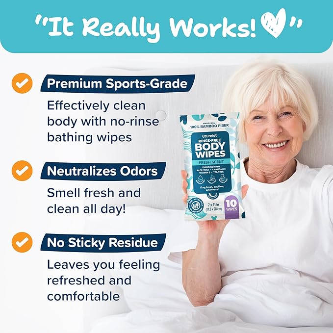 Body Wipes For Adults Bathing No Rinse 50pc XL - Ultra Thick Shower Travel Wipes For Personal Cleansing & Hygiene Essentials, Elderly Care, Incontinence Disposable Washcloths For Women Men