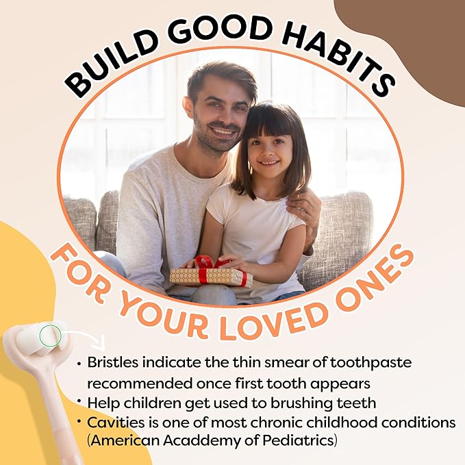 Trueocity Baby Toothbrush 12 Months and Up, Toddler Toothbrush, Extra Soft Toddler Toothbrushes 1-2 2-4, Toothhugger High Efficient 3 Sides,Infant Training Brush, 10,000 Ultra-Soft bristles (Apricot)