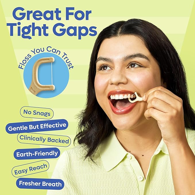 Individually Wrapped Dental Floss Picks (50ct) - Eco-Friendly Flosser Handle Made with Straw Wheat Blend | Great for Travel | PFA Free | Toothpick Stick Soft On Gums & Teeth | Vegan | Mint