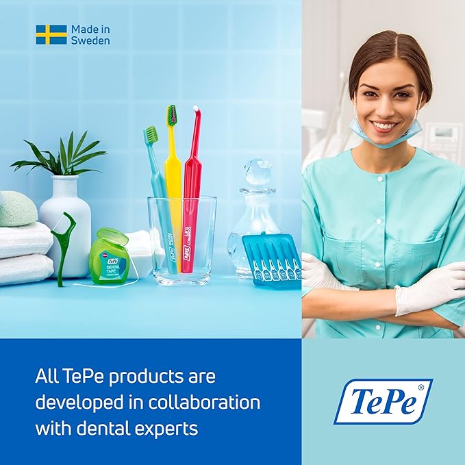 TePe Compact Tuft Toothbrush, Tufted Brush End Orthodontic Toothbrush for Braces, Dental Implants, Denture Brush, Small Head, 1 Pk (Pack of 2)