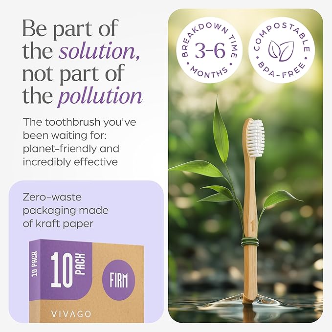 Firm Toothbrushes for Adults - 10 Pack - BPA Free Hard Bristle Toothbrush Firm - Bamboo Toothbrushes Hard