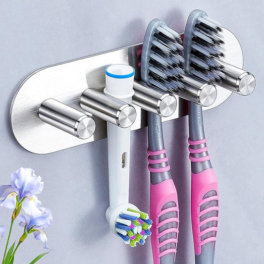 Electric Toothbrush Head Holder, Toothbrush Holders Wall Mounted, Adhesive Tooth Brush Head Holder Organiser, Electric Toothbrushs Holder, Shower Tooth Brushing Holder (Silver, Large)