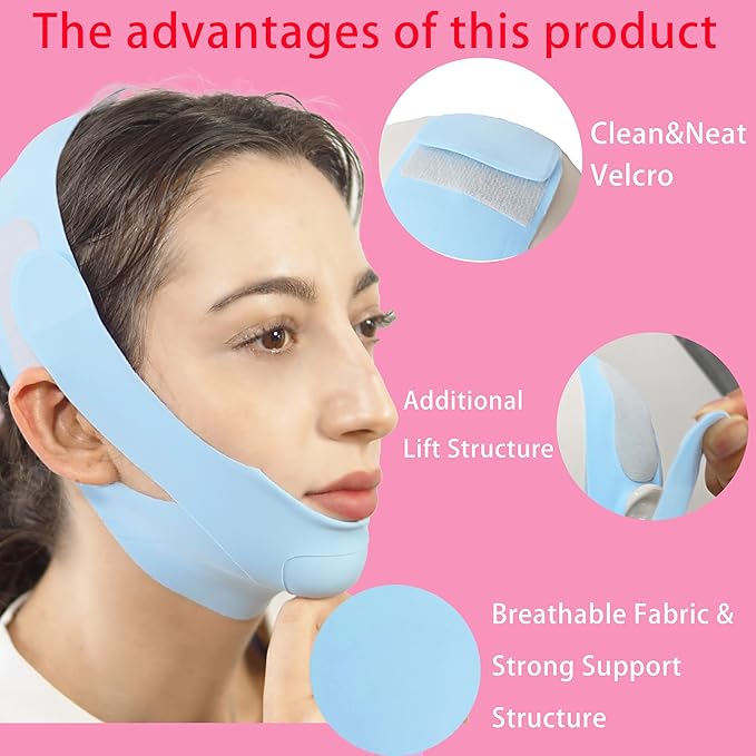 V Line Lifting Mask Chin Strap for Sleeping, Chin Strap, V Line Mask, Face Lifting Strap, Jawline Shaper, Jaw Strap, Double Chin Reducer,Face Lift Tape & Snoring Solution (Blue)
