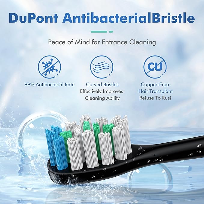 Electric Toothbrush with 8 Brush Heads, Sonic Electric Toothbrush with Fast Charge 4 Hours Last 60 Days, 2-Min & 30s Smart Timer, IPX7 Waterproof (Black)