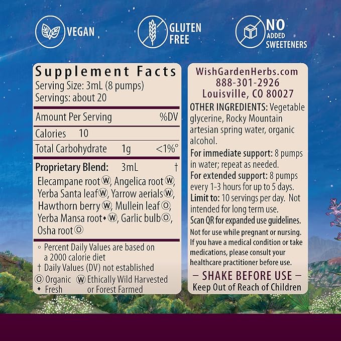 WishGarden Herbs Deep Lung & Bronchial Support - Natural Lung Support Supplement and Lung Cleanse for Smokers with Mullein Leaf, Supports Lung Health and Lung Detox, Promotes Lung Strength, 2oz