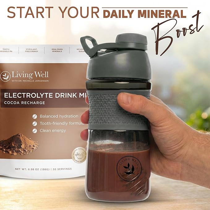 Living Well with Dr. Michelle Chocolate Electrolyte Powder – Caffeine-Free Electrolyte Drink Mix for Clean Hydration & Energy, Sugar-Free Cocoa Flavor