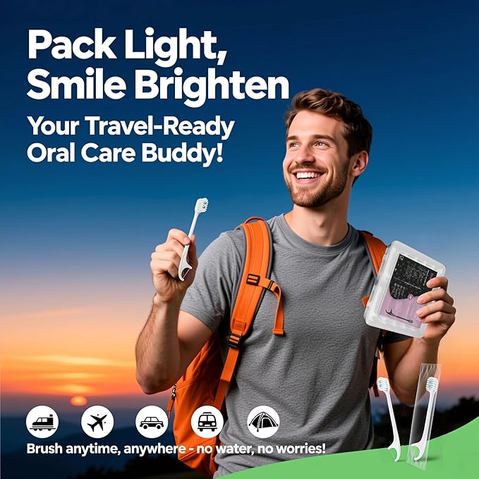 Pinkart Mini Disposable Toothbrushes with Toothpaste, Pre-Pasted Travel Toothbrush with 2 Mint Beads, Individually Wrapped Single-Use Toothbrush for On-The-Go & Travel (12 Count)