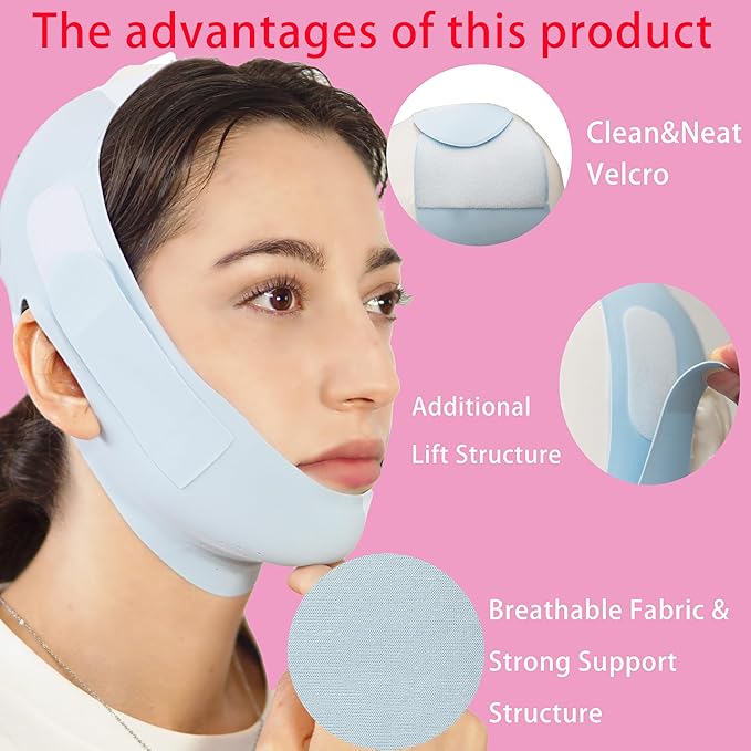 V Line Lifting Mask Chin Strap for Sleeping, Face Lifting Strap, Chin Strap, V Line Mask, Jawline Shaper, Jaw Strap, Double Chin Reducer,Face Lift Tape & Snoring Solution (Blue)