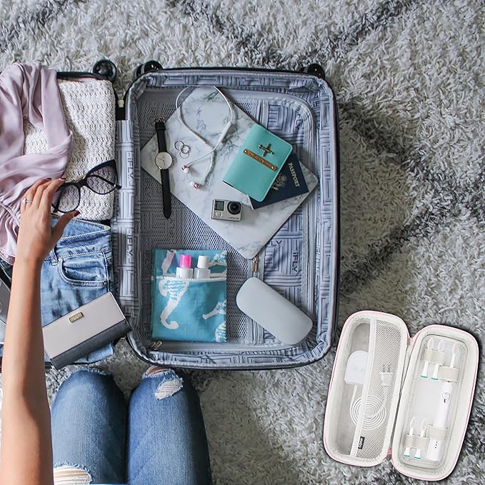 Toothbrush Travel Case Compatible with Oral-B Pro 1000, 2000, 3000, 3500, 1500/ for Philips Sonicare ProtectiveClean 4100 5100 Electric Toothbrush with Mesh Pocket for Accessories, Pink