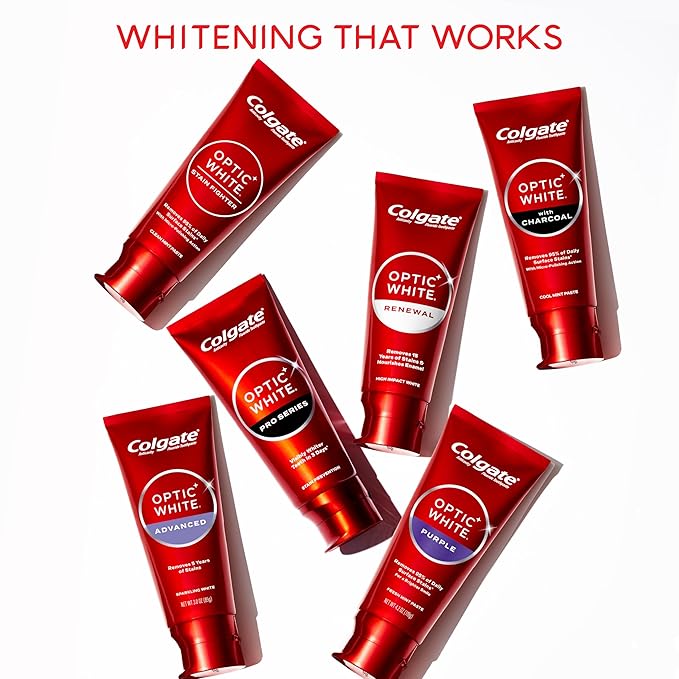Colgate Optic White Stain Fighter Teeth Whitening Toothpaste, Anticavity Fluoride Toothpaste for Whitening Teeth, Helps Remove Daily Surface Stains, Fresh Mint, 4.2 oz