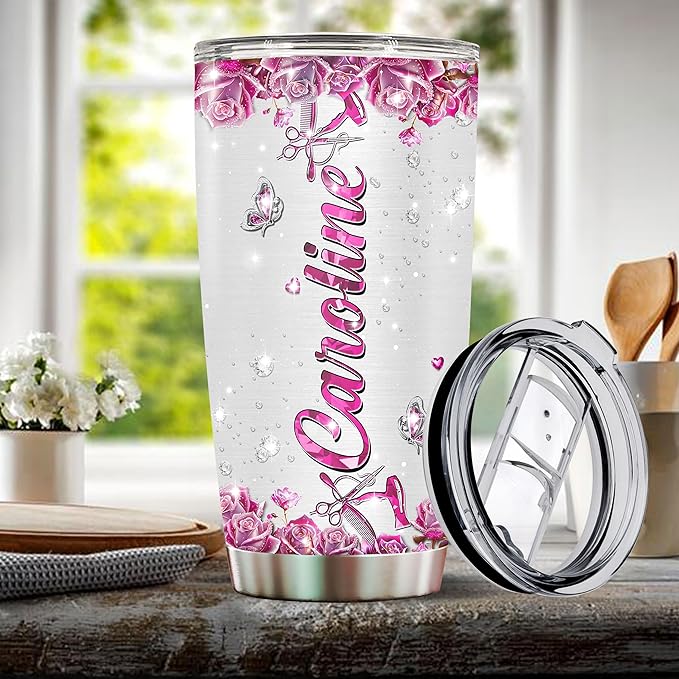 Personalized Tumbler Gifts For Hair Stylist Female 20oz Coffee Mug Travel Cup Gift For Women Wife Daughter Mom Insulated Stainless Steel With Lid Christmas Birthday Mothers Day Valentine