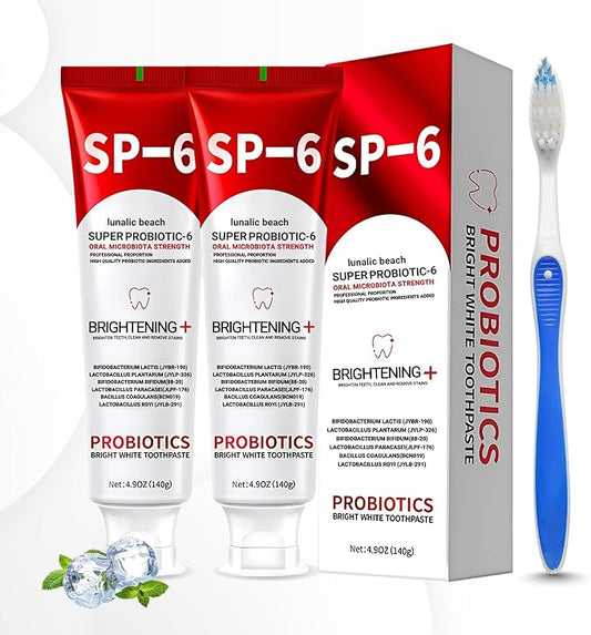 SP6 Probiotic Whitening Toothpaste (2-Pack) | Fluoride-Free, Mint, 4.9 oz