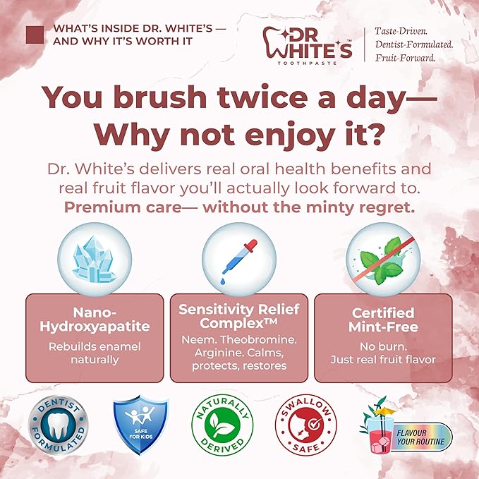 Dr. White’s Signature Flavor Trio — Bloom & Blush | Fluoride-Free Nano-Hydroxyapatite Toothpaste Set, 3 × 3.5 oz | Mint-Free | Dentist-Formulated | Enamel-Identical Mineral Care