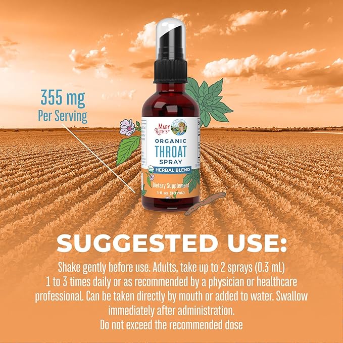 MaryRuth Organics USDA Organic Throat Spray with Mullein Leaf | Marshmallow Root & Licorice Root & Thyme Leaf | 4 Herbal Blend | Non-GMO | Vegan | Gluten Free | 1 Fl Oz | Up to 100 Servings