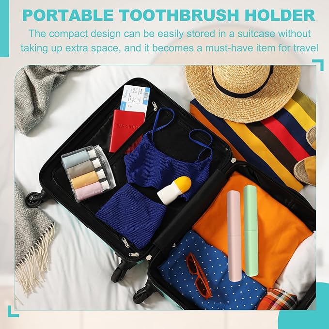 uxcell 4Pcs Travel Toothbrush Case, 8.27 x 1.38 Portable Travel Toothbrush Holder, Plastic Toothpaste Container for Bathroom, Gym, Business Trip, Camping, Green