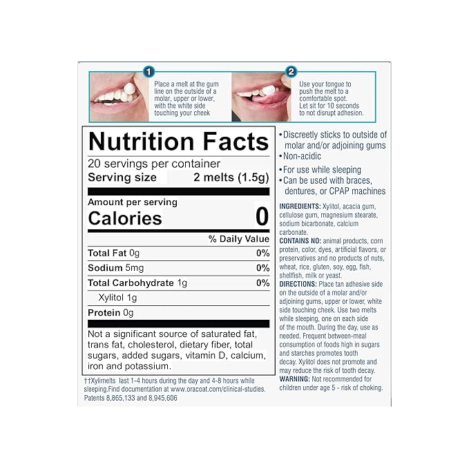 Oracoat XyliMelts for Dry Mouth Night Time or Day - Moisturizing Dry Mouth Adhering Discs, Sugar Free with Xylitol, 40 Count - 6 Pack, Slightly-Sweet Flavor, 8-Hour Relief