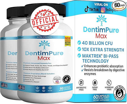 DentimPure Max Extra Strength Probiotic Supplement with 40 Billion CFU – Supports Teeth, Gums, Ear, Nose, Throat & Digestive Health – 60 Capsules (2)