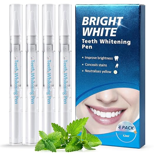 Teeth Whitening Pen, 4 Pack Tooth Whitening Gel Formula for Instant Stain Removal, Brightens Smile & Neutralizes Yellow Tones, Safe for Sensitive Teeth, Mint Flavor
