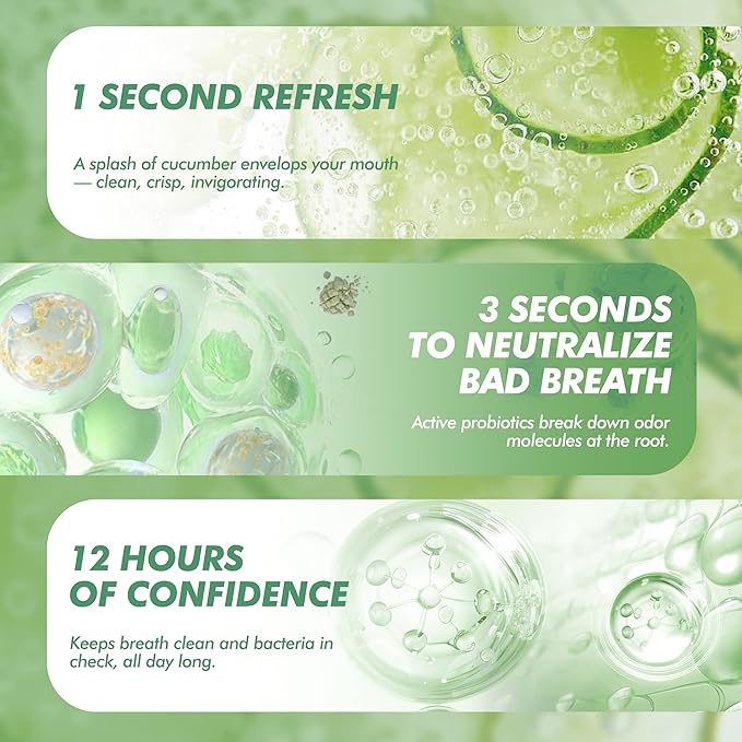 Oral Spray – Fresh Breath, Dual Cooling Experience & Convenient On-The-Go Design – Perfect for Freshening Breath Anywhere, Anytime (Cucumber, 2 Count)