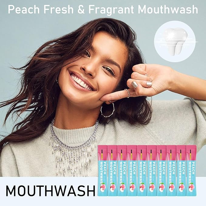 Mini Mouthwash Travel Size,Peach Flavor Portable Individual Travel Mouth Wash for Fresh Breath, Refreshing Long Lasting Gentle Oral Care Mouthwash Packs(Pack of 20)