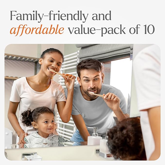 Extra Hard Toothbrushes for Adults - 10 Pack - BPA Free Hard Bristle Toothbrush - Extra Firm Bamboo Toothbrushes