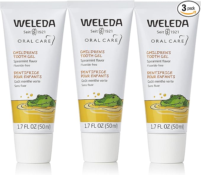 Weleda Oral Care Children's Tooth Gel, 1.7 Fluid Ounce (Pack of 3), Fluoride Free, Spearmint Flavor, Plant Rich Toothpaste with Calendula, Silica and Fennel