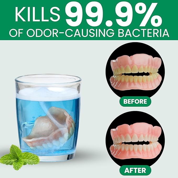 Protech Denture Cleaner 7g (3-Month Supply) Denture Cleanser Foils for Retainers, Nightguards, Mouthguards, and Dentures, Nicotine, Coffee and Iron Cleaning Foils, No Tablets, Long Lasting Packets