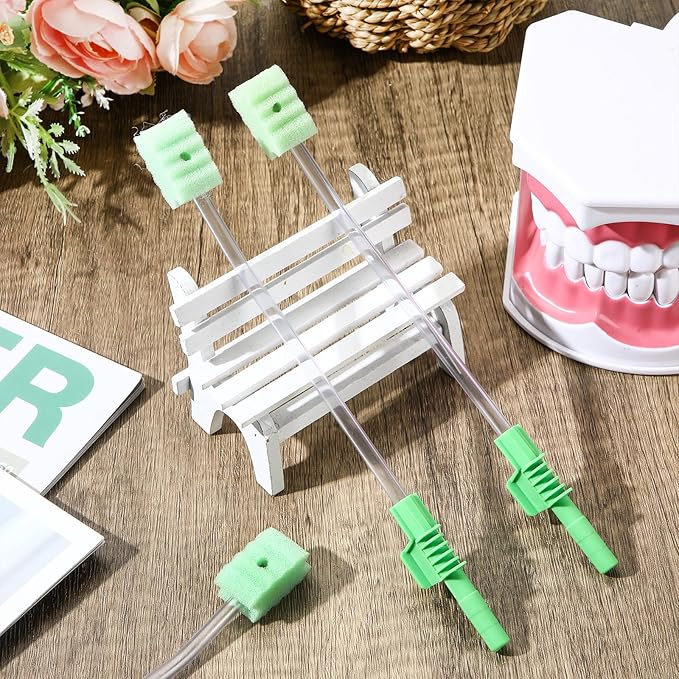 100 Pcs Oral Care Single Use Suction Swab Bulk Disposable Suction Toothbrush Individually Wrapped Swab Sponge for Elderly Adults Oral Dental Mouth Care