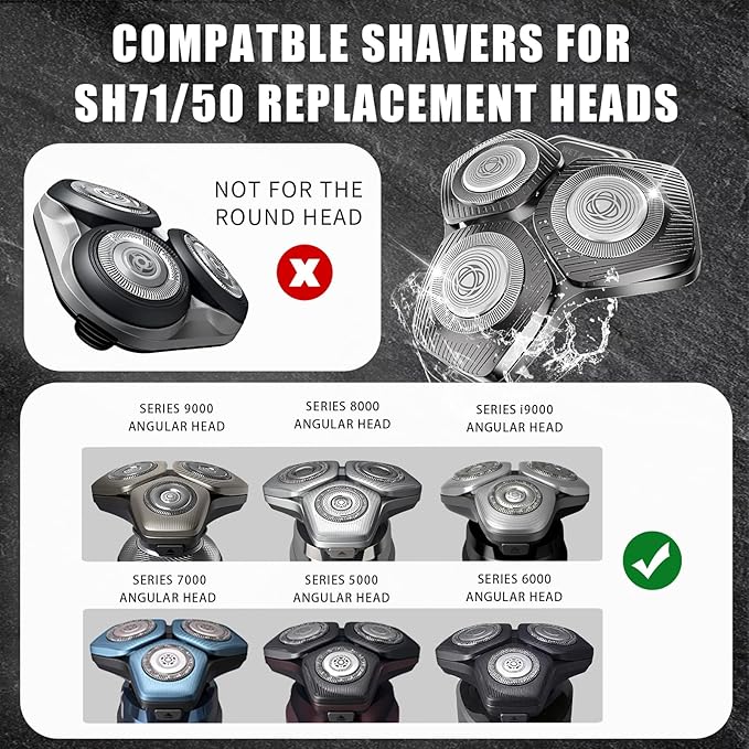 SH71/50 Shaving Heads Compatible with Phili*s Shavers Series S5000 (S5XXX),S7000 (S7XXX) for RQ12/70, RQ12/60, SH60/70, and SH70/70 (grey)