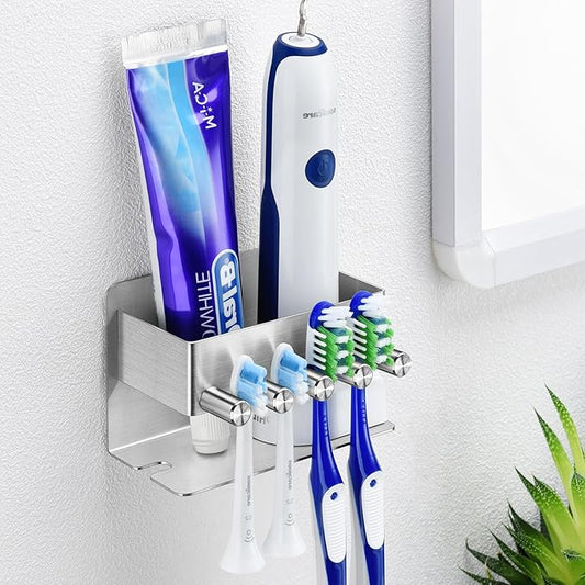 Electric Toothbrush Head Holder, Electric Toothbrush Holders Wall Mounted, Electric Head Holder, Brush Head Storage, Brush Head Holder Toothpaste Holder for Bathrooms (Silver)