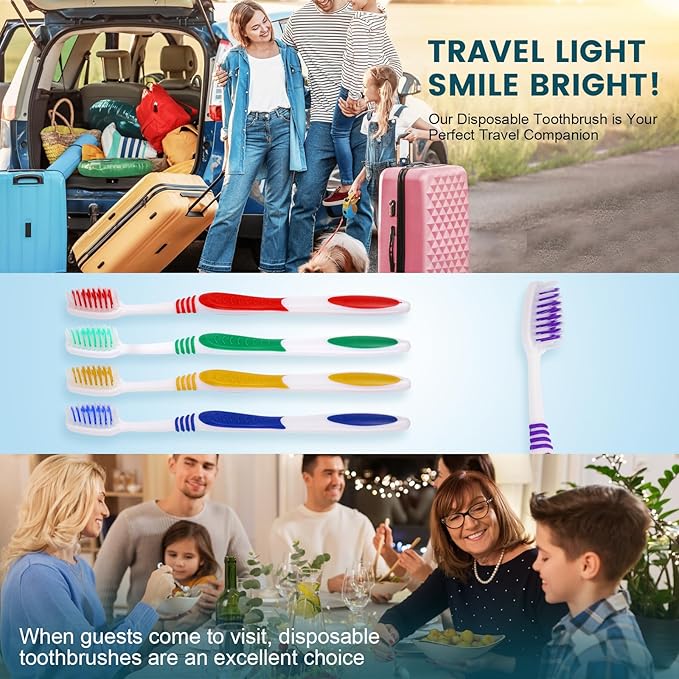 Navona 200 PCS Premium Individually Wrapped Bulk Toothbrush Pack, Disposable Toothbrushes, Kids Toothbrush, Medium Soft Bristle Toothbrushes, Ergonomics Handle, Perfect for Travel Hotel Donation