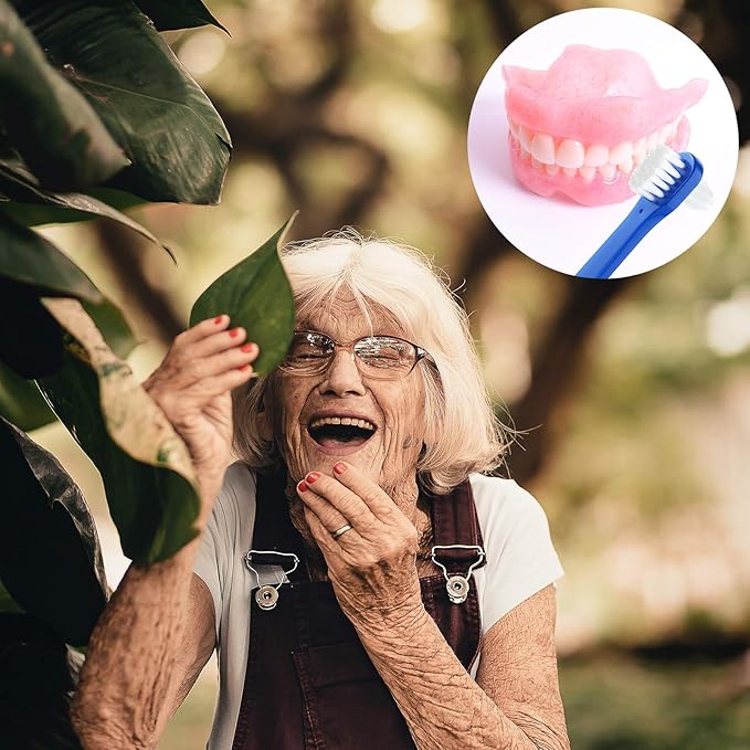 Patelai 6 Pack Denture Cleaning Brush Dual Head Portable Denture Toothbrush Hard Double Sided Multi-Layered Bristles False Teeth Toothbrush for Care Clean Clear Brace Mouth Guard(Blue White,Flat)