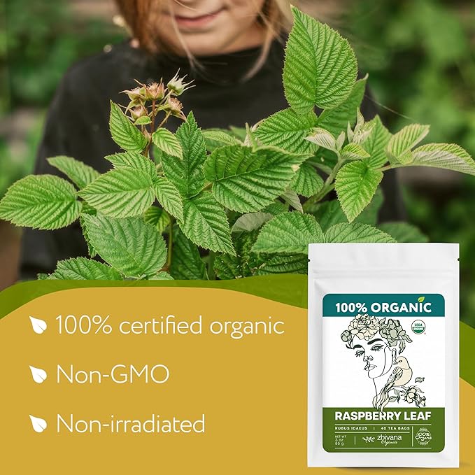Organic Raspberry Leaf Tea (40 Tea Bags) - Red Rasberry Leaf TeaBags - Period Tea for Womens Cramps, Hormone Balance, Fertility – Te de Hoja de Frambuesa Roja