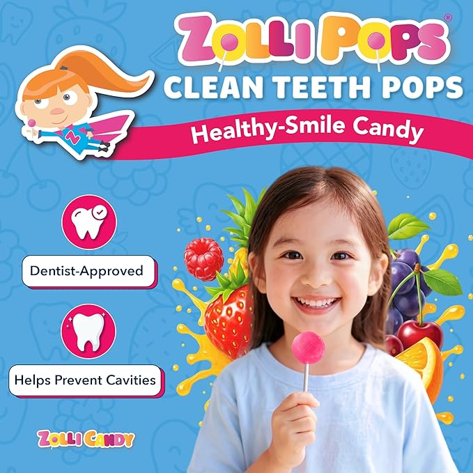 Zollipops Clean Teeth Pops Sugar Free Candy with Xylitol, Dye-Free Lollipops - Keto & Diabetic-Friendly, Dentist-Approved Treats for Kids (Natural Fruit Flavors, 1lb Tub)