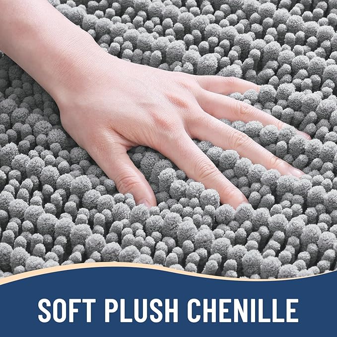 Arotive Luxury Round Chenille Bathroom Rug Mat, Extra Soft Thick Absorbent Shaggy Bath Rugs, Non-Slip Machine Wash Dry Plush Bath Mats for Bathroom, Shower and Tub, 24x24, Light Grey