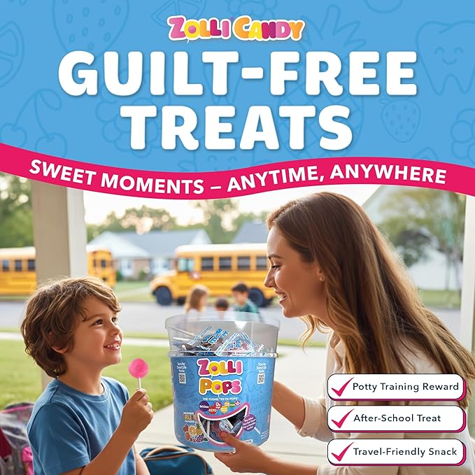 Zollipops Clean Teeth Pops Sugar Free Candy with Xylitol, Dye-Free Lollipops - Keto & Diabetic-Friendly, Dentist-Approved Treats for Kids (Natural Fruit Flavors, 1lb Tub)