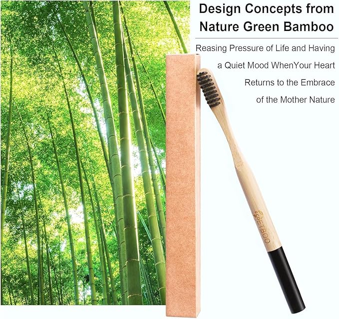 Bamboo Toothbrushes Hard Bristles for Adults 20 Pack, Wooden Toothbrush Family Set Natural Organic Tooth Brush (Black White 20p)