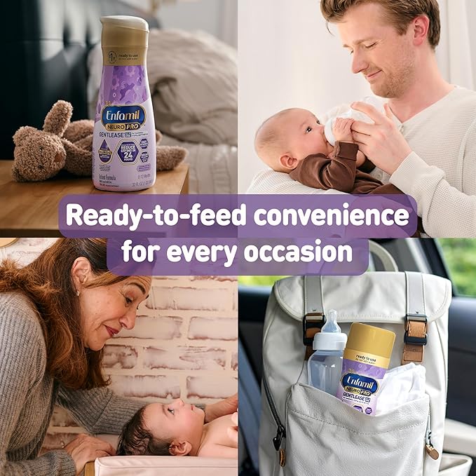 Enfamil NeuroPro Gentlease Ready-to-Feed with Smaller Proteins for Easy Digestion, Brain Supporting DHA, Prebiotic, HuMO6* Blend, Baby Formula for easing Fussiness, Crying, Gas, Spit-up in 24hrs, 2 Fl Oz, 6 Count (Pack of 8)