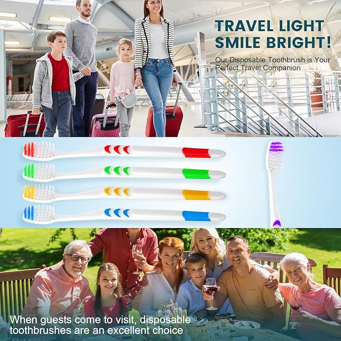 Navona 100 PCS Premium Toothbrushes Bulk, Individually Wrapped Toothbrushes, Disposable Toothbrush, Medium Soft Bristle Bulk Toothbrushe for Travel Hotel Donation, Ergonomics Handle