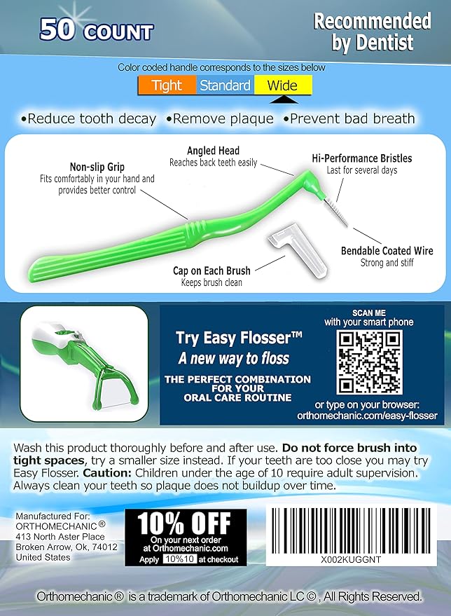Reusable Interdental Angle Brushes Jumbo Pack - Remove Plaque - Toothpick (Wide - Yellow - 50 Count Pack of 2)