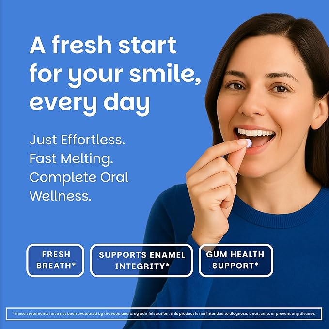 EZ Melts Oral Health Complete - Oral Probiotic - Supports Gum Health, Fresh Breath & Helps Relieve Occasional Dry Mouth - No Artificial Flavors, Non-GMO & Vegan - 1 Pack