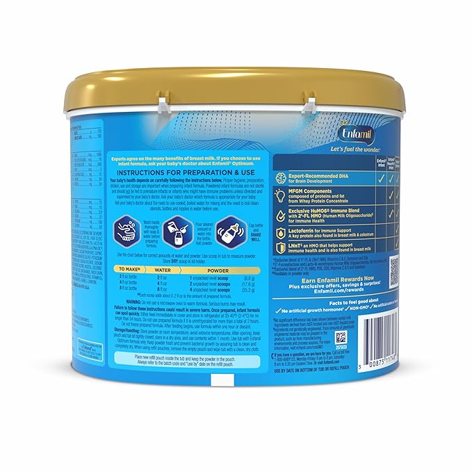 Enfamil Optimum (Enspire), Our Closest Formula to Breast Milk, Immune-Supporting Lactoferrin and Brain-Supporting DHA Baby Formula, Powder 20.5 Oz Tub