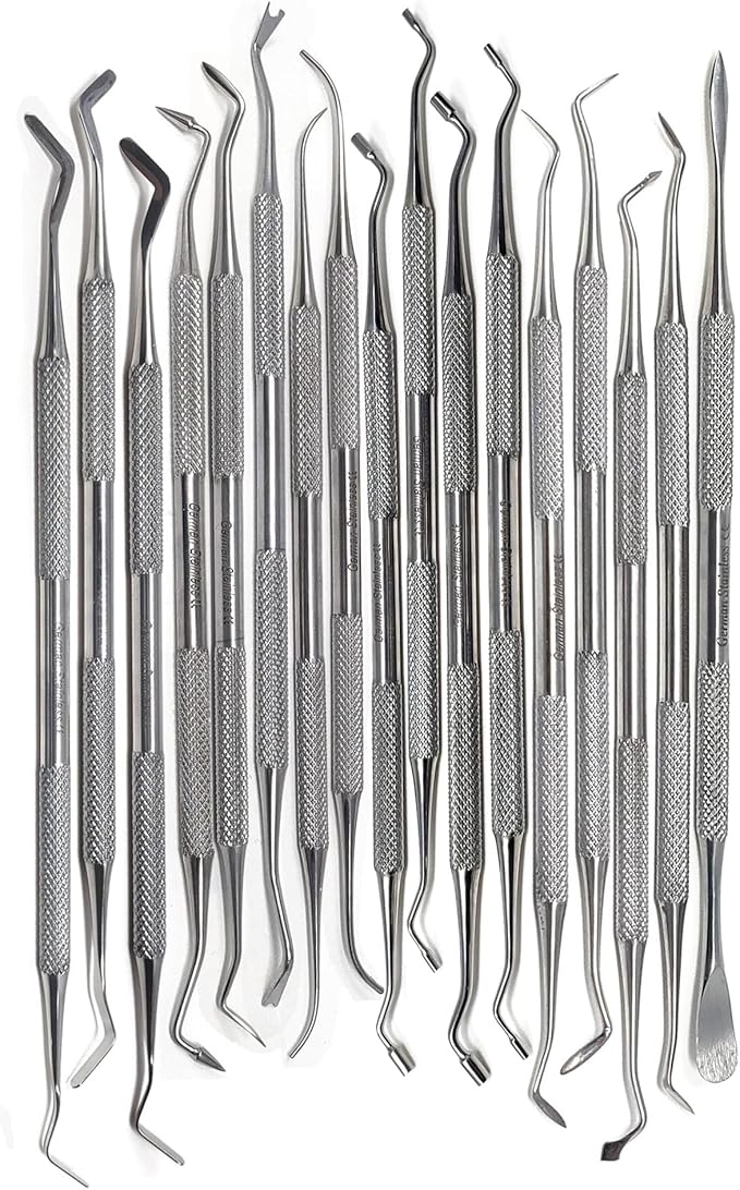 Set of 17 Dental Spoon Excavators Plugger Restorative Composite Filling Tooth Cavity Carious Decay Removal Double Ended Instruments