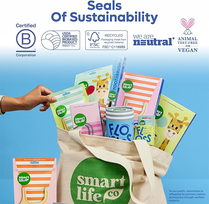 SmartLifeco Eco-Friendly Dental Floss Picks (200ct) - Flossers Made with Straw Wheat Blend, Natural Teeth Whitening, Tooth Pick Stick for Adults, Soft on Gums, Activated Bamboo Charcoal Floss Thread