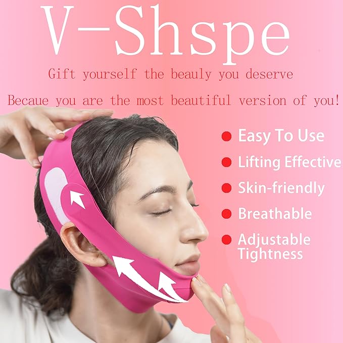 V Line Lifting Mask Chin Strap for Sleeping, Chin Strap, V Line Mask, Face Lifting Strap, Jawline Shaper, Jaw Strap, Double Chin Reducer,Face Lift Tape & Snoring Solution (Rose)