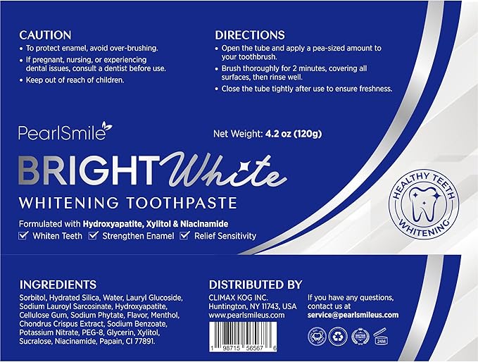 PearlSmile Hydroxyapatite Niacinamide Whitening Toothpaste – 5% Niacinamide + 10% Nano-Hydroxyapatite (nHAp) – Strengthens Enamel & Remineralizes – Fluoride-Free, 4.2oz (Pack of 3)