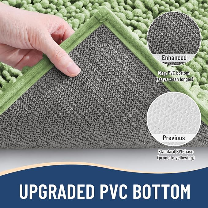 Arotive Luxury Chenille Bathroom Rug Mat, Extra Soft Thick Absorbent Shaggy Bath Rugs, Non-Slip Machine Wash Dry, Plush Bath Mats for Bathroom, Shower and Tub, 70x24, Sage Green