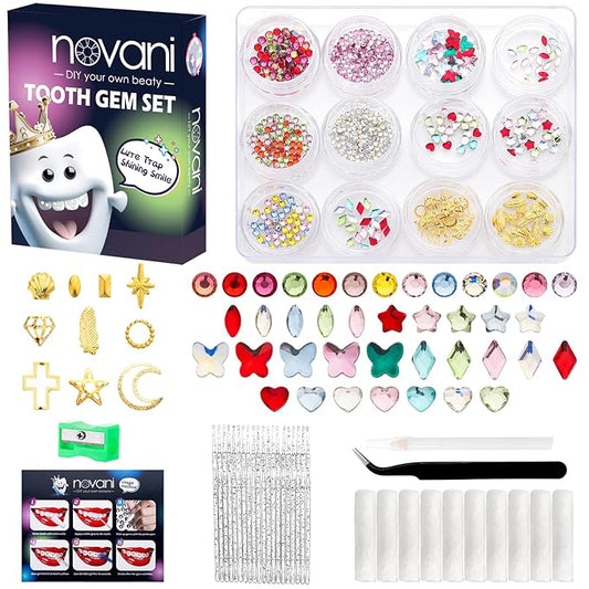 Novani 690 Pieces Tooth Gems Jewelry Kit for Teeth, Tooth Diamonds DIY Crystal Rhinestones Mixed Sizes Colors and Shapes Gemstones for Teeth (Without Glue)