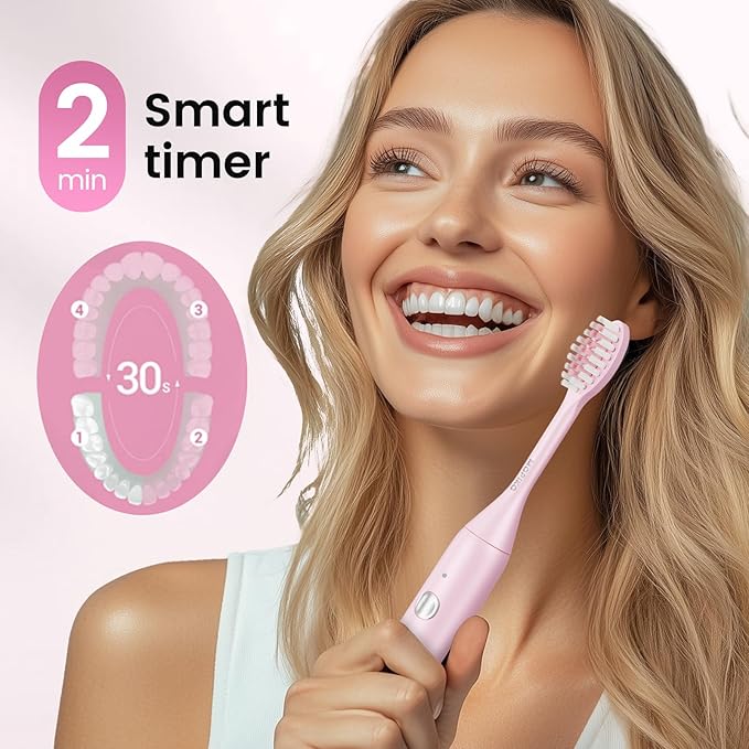 Sonic Electric Toothbrush for Adults, Rechargeable Portable Electric Toothbrush Travel Kit (Pink, USB)